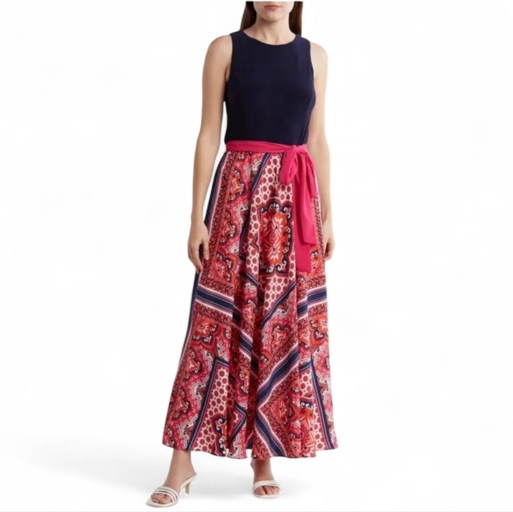 Eliza J Pink and Red Patterned Maxi Skirt